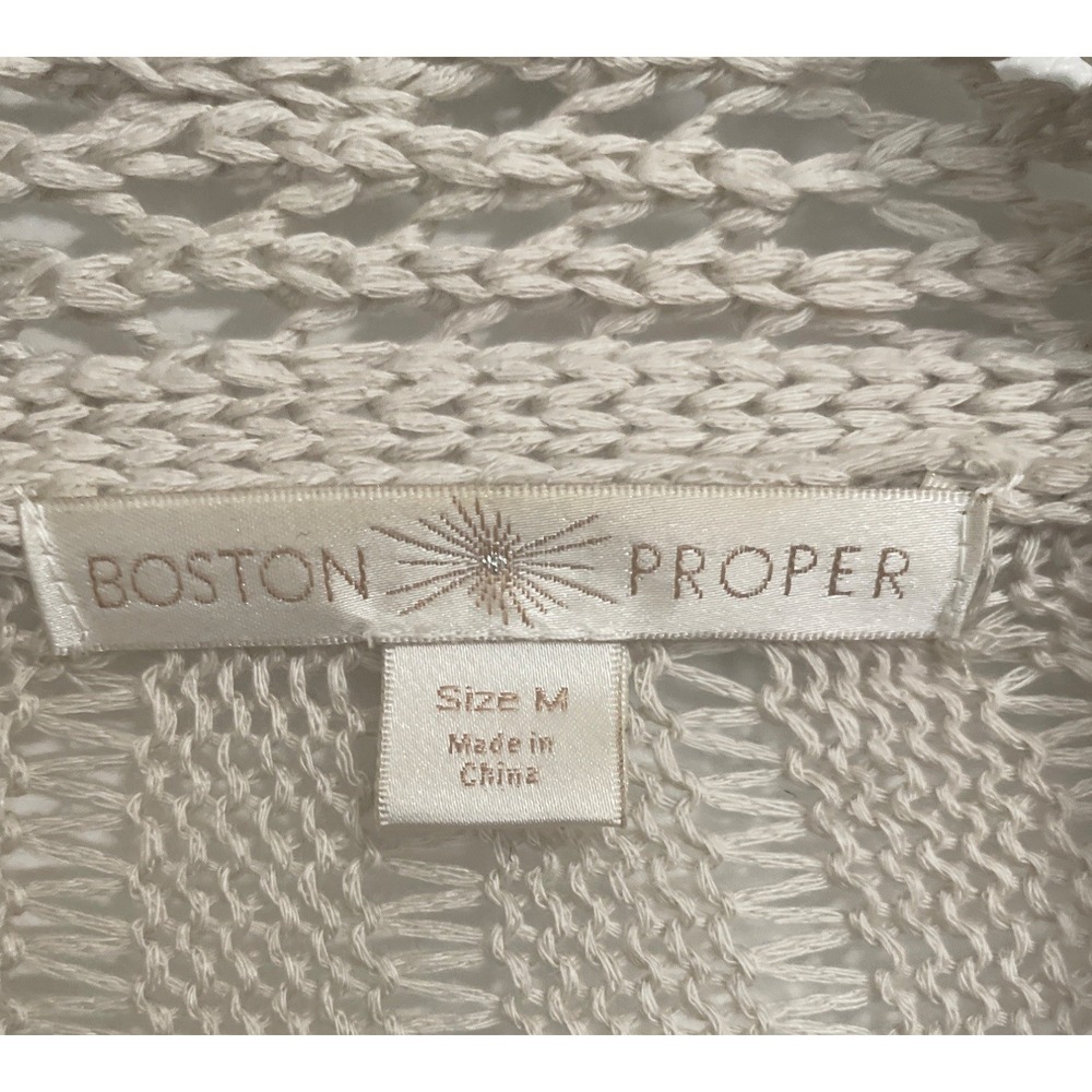 Boston Proper Womens Cardigan Open Knit Crochet Sharkbite M Tan Boho Coastal - Picture 4 of 7